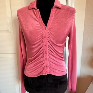 Pink Ruched Button-Up Top